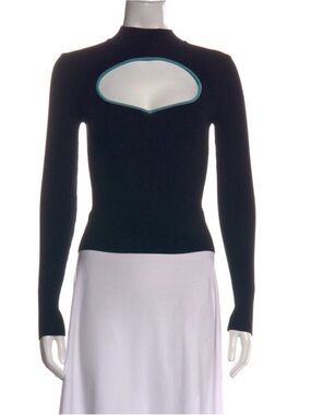 Staud Clara Top Black Crystal Waters Long-Sleeve Knit Top with Cutout Detail